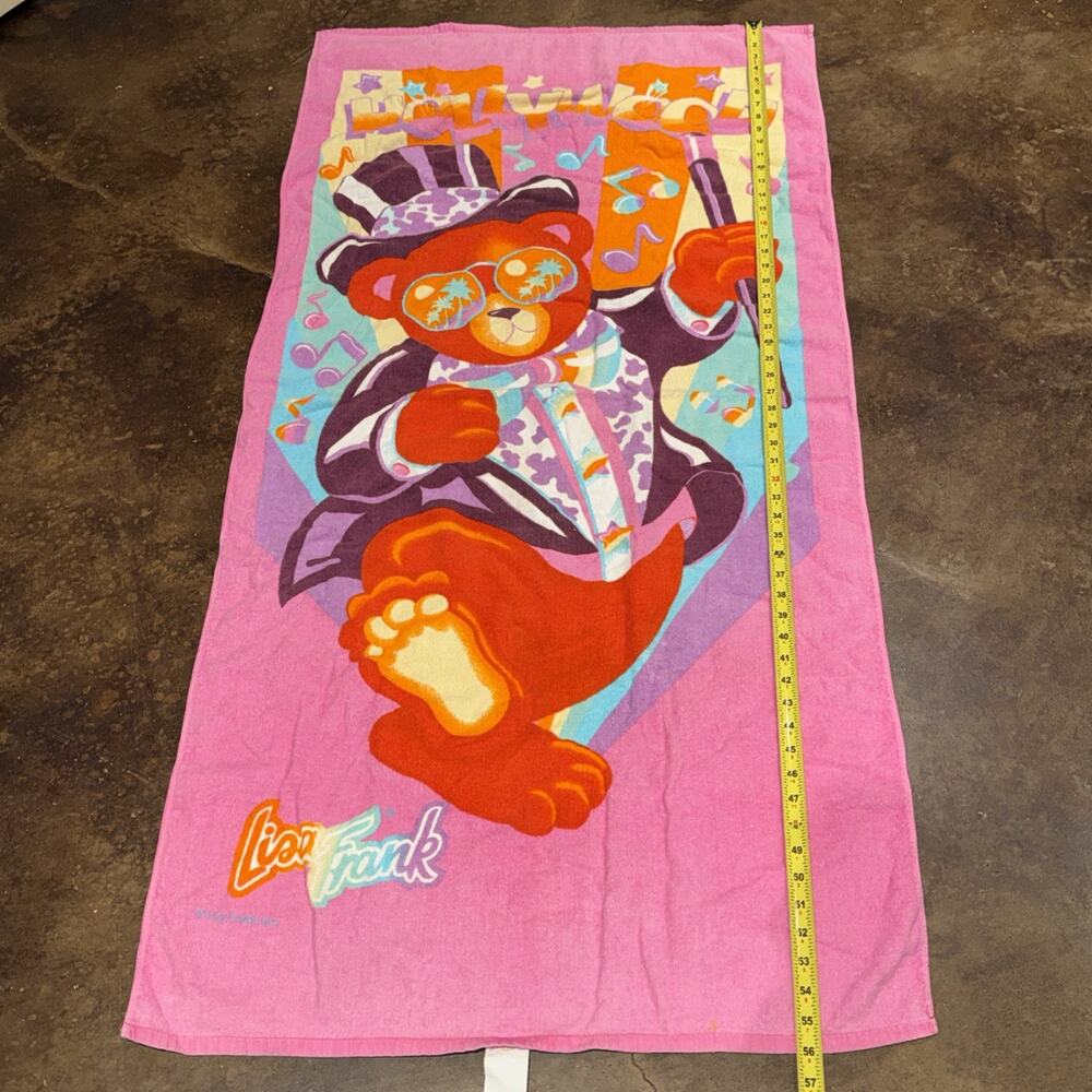Lisa Frank Beach Towel Vintage Hollywood Bear Party Vibrant Colors Rare
